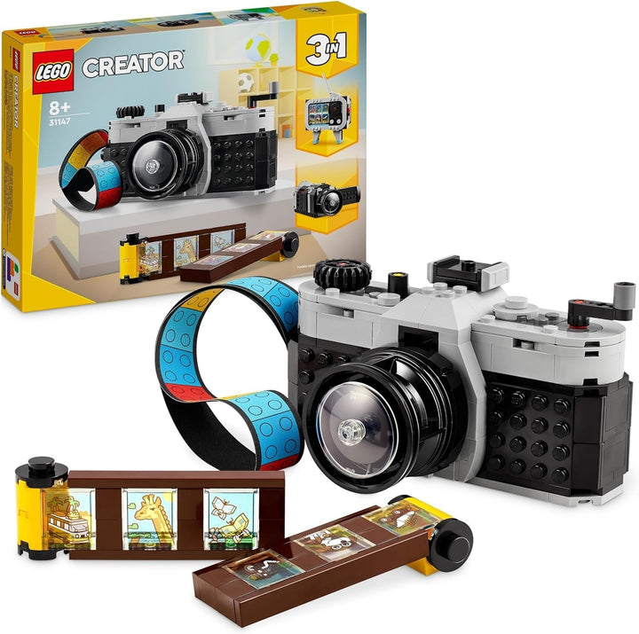 LEGO Creator 3In1 Retro Camera Toy, Camera video, Set TV, Decorațiuni de birou pentru copii sau accesorii pentru dormitor, Cadouri de fotografie pentru fete și băieți de la 8 ani 31147
