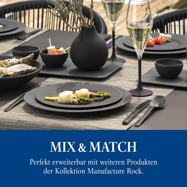 Villeroy & Boch – Manufacture Rock Starter-Set 6 Teilig Schwarz, Spülmaschinenfest, Mikrowellensicher, Geschirr Set Schwarz Matt, Tafelservice, Essgeschirr, Premium Porzellan