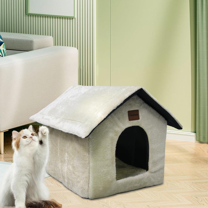 Casă de pluș pentru pisici, pat de tip peșteră pentru pisici, cu pernă pufoasă, colibă portabilă pentru pisici, cu fund antiderapant, caldă și confortabilă pentru animale de companie, 40 x 35 x 40 cm