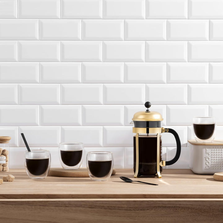 Cafetieră Bodum French Press Chambord - 1L / 8 căni Gold - Sticlă rezistentă la căldură și filtru din oțel inoxidabil - Cafetieră fără BPA, potrivită pentru mașina de spălat vase - Fabricată în Portugalia