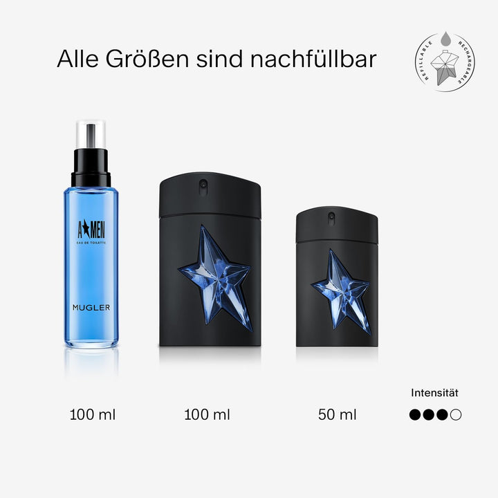 MUGLER A*Men, Apă de Toaletă, Parfum Bărbătesc, Aromă de Chihlimbar, Lemnoasă și Gourmand, Parfum pentru Bărbați, Reîncărcabil