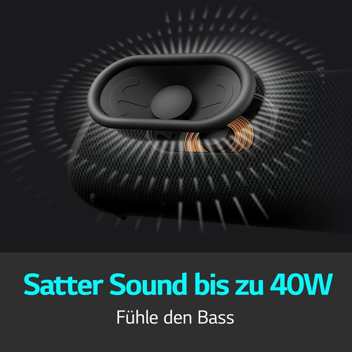 LG XBOOM Go DXG7, Difuzor Bluetooth portabil (40 wați, Google Assistant, Siri, iluminare), gri