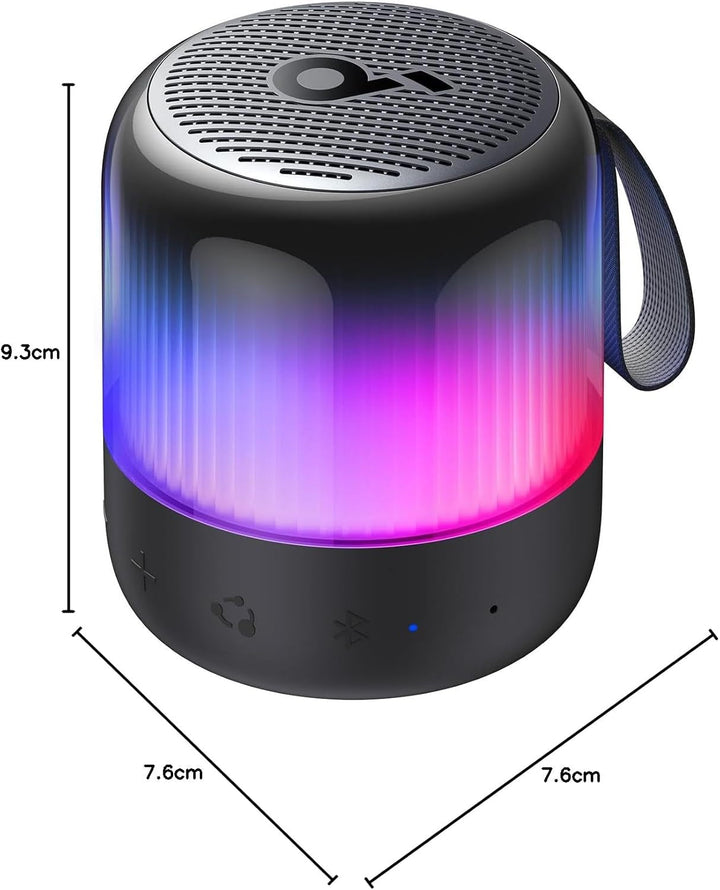 Soundcore Glow Mini Speaker, difuzor Bluetooth portabil, sunet 360°, spectacol de lumini, 12 ore de redare, EQ și lumină personalizabile, IP67 rezistent la apă și praf, pentru camping, acasă și petreceri pe plajă