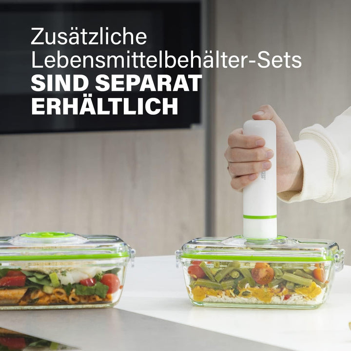 Set de recipiente din sticlă pentru păstrarea alimentelor Princess cu sigilator de vid portabil - inclusiv pompă de vid electrică, cablu de încărcare USB, 2 recipiente pentru gătit și alimente, 2 capace fără BPA, 492985 Cutii depozitare alimente Naty Shop