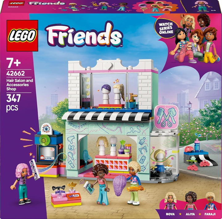 Salon de coafură LEGO Friends, set de construit și jucat pentru jocuri de rol creative, jucărie de construit, cadou pentru fete cu vârsta de peste 7 ani, 3 minifigurine de personaje pentru jocuri de rol 42662