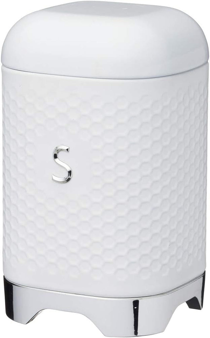 KitchenCraft Lovello caddy pentru ceai, caddy din oțel alb, suprafață texturată, stil 1950 cu capac, pentru ceai vrac și pliculețe de ceai, 11 cm x 11 cm x 19 cm, Ice White Cutii depozitare alimente Naty Shop Alb gheață Zahăr