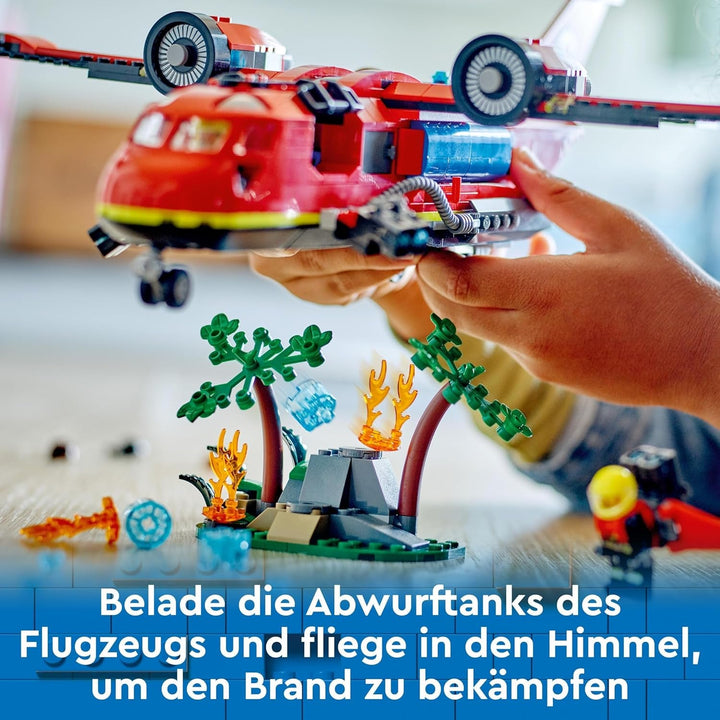 LEGO City Firefighting Plane, Set de pompieri cu avion jucărie pentru copii, set de construcție cu 3 figuri de pompieri și decor de incendiu, idee excelentă de cadou pentru băieți și fete de la 6 ani 60413