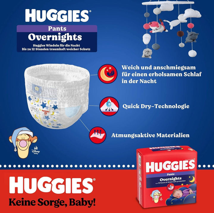 Huggies Overnight Pants Größe 4 (9-14 Kg), Windeln-Monatsbox, 104 Stück (4X26), Windelhöschen Für Die Nacht