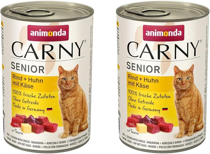 Carny Cat Wet Food Senior Beef + Chicken + Cheese (6 X 200G), hrană umedă pentru pisici de la Animonda fără cereale și zahăr pentru pisici de la 7 ani cu ingrediente proaspete și cărnoase