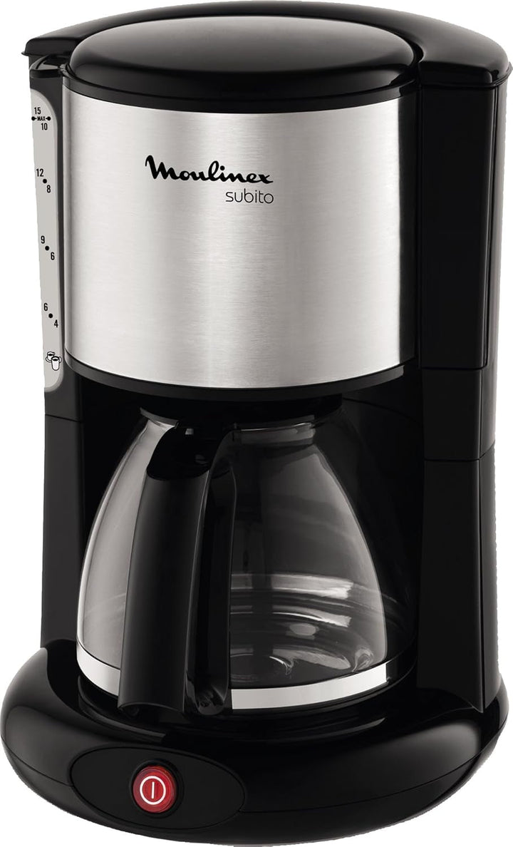 Moulinex FG360811 Cafetieră din sticlă Subito oțel inoxidabil mat, negru, 15 cești