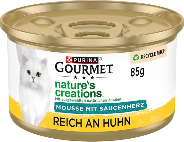 Gourmet Nature'S Creations Mousse With Sauce Heart Hrană umedă pentru pisici, bogată în pui, 12Pack (12 X 85G)