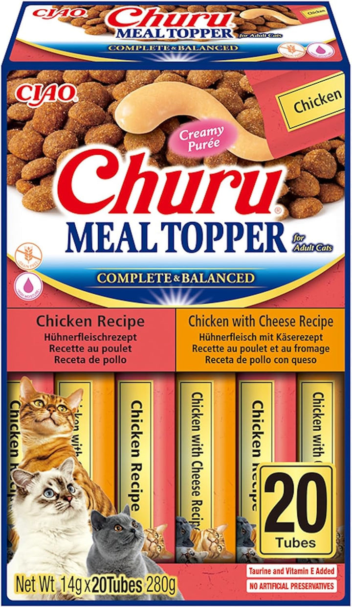 INABA Churu Hairball Control anti Hairball Tratamente premium pentru pisici cu taurină și fibre, pui și ton 20 X 14 G | Fără cereale, fără zahăr, fără subproduse, anti hairball cat