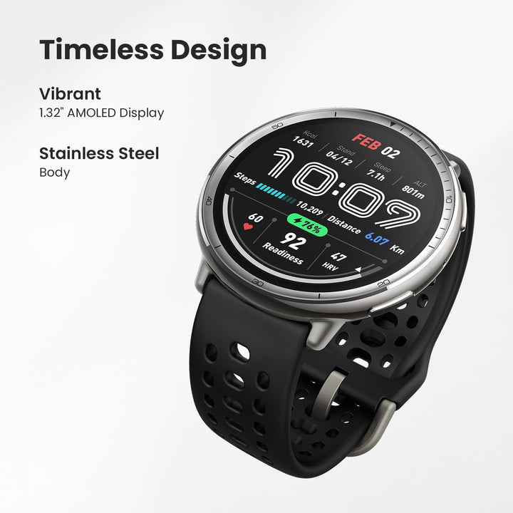 AMAZFIT Active 2 Smartwatch 44mm, hărți GPS cu direcție, fitness tracker, baterie de 10 zile, monitorizarea somnului, 160+ moduri de sport, rezistent la apă, pentru Android & Apple iPhone, silicon negru