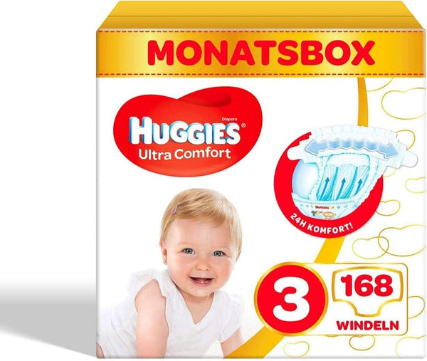 Huggies Ultra Comfort Babywindeln, Größe 3 (4-9 Kg), 168 Stück