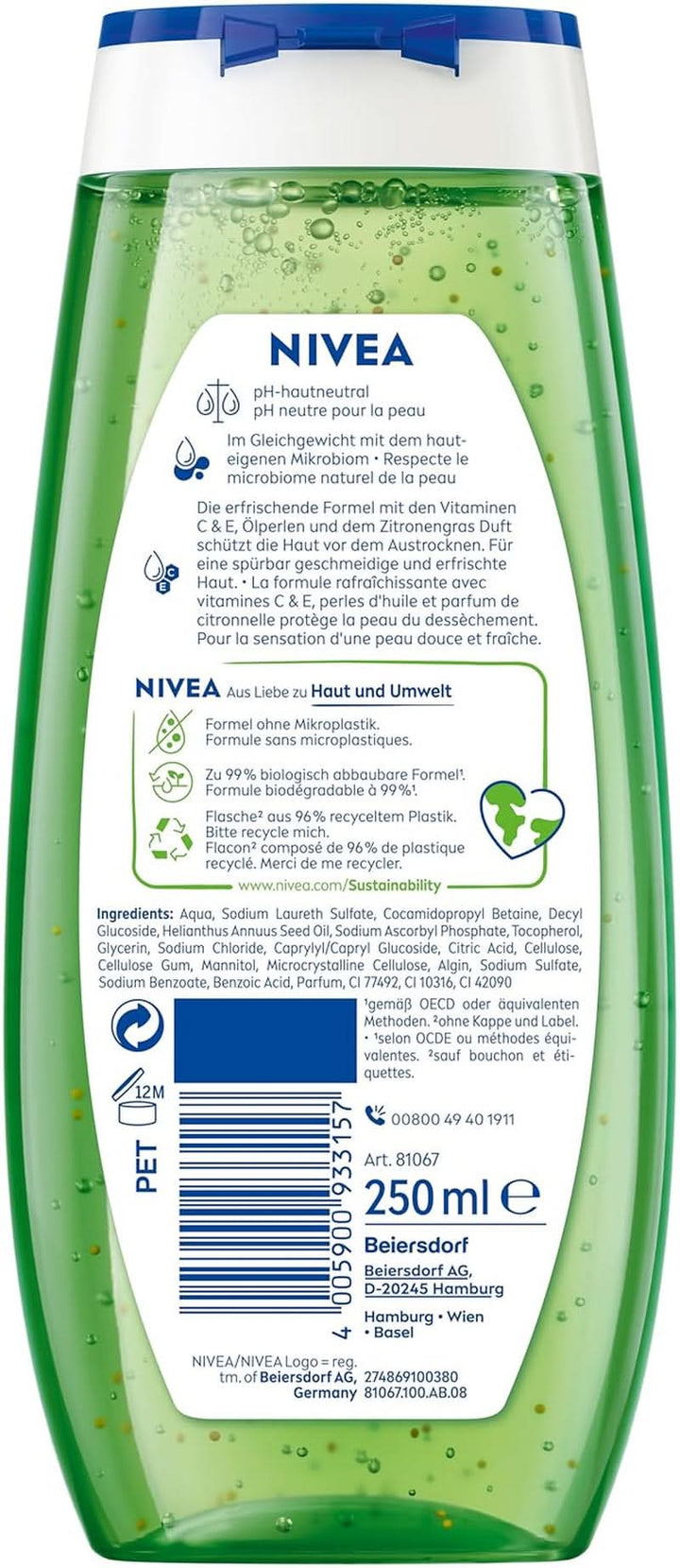 Gel de duș NIVEA Lemon Grass And Oil, 250 ml