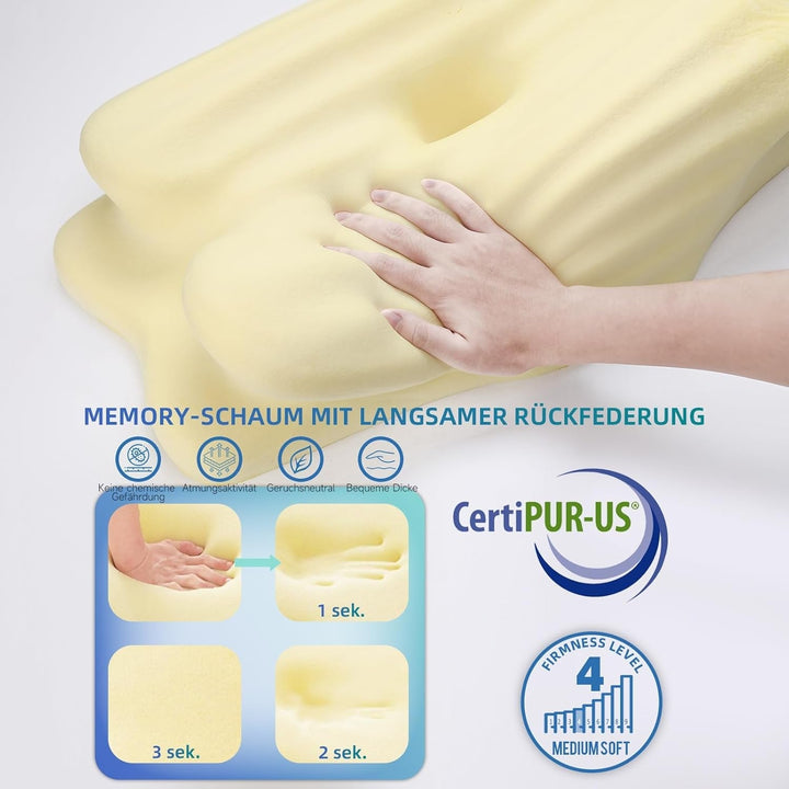 RUMMY Pernă ergonomică de susținere a gâtului din spumă cu memorie, cu husă detașabilă, lavabilă, pentru cei care dorm lateral și pe burtă (gri)