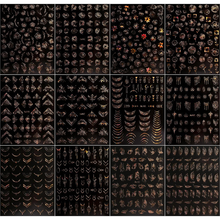 JMEOWIO Nagelsticker Frühling Blume 12 Blatt Nail Art Sticker Selbstklebend Nagelaufkleber Sommer Blumen Gold Dekoration Nageldesign Zubehör