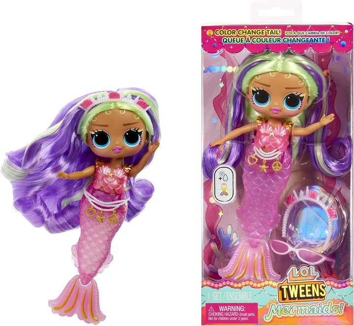 L.O.L. Surprise! Tweens - Sirena Lola Waves - păpușă la modă cu coadă care își schimbă culoarea, aripioară mobilă și accesorii frumoase - jucărie pentru copii și colecționari de la 4 ani