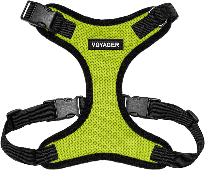Kit Voyager, Ham anti-evadare pentru pisici cu lesă de 1,5 m, cusături reflectorizante, mâner din neopren, pentru pisici mici, medii și mari, garnitură verde lime/negru, mărimea XS