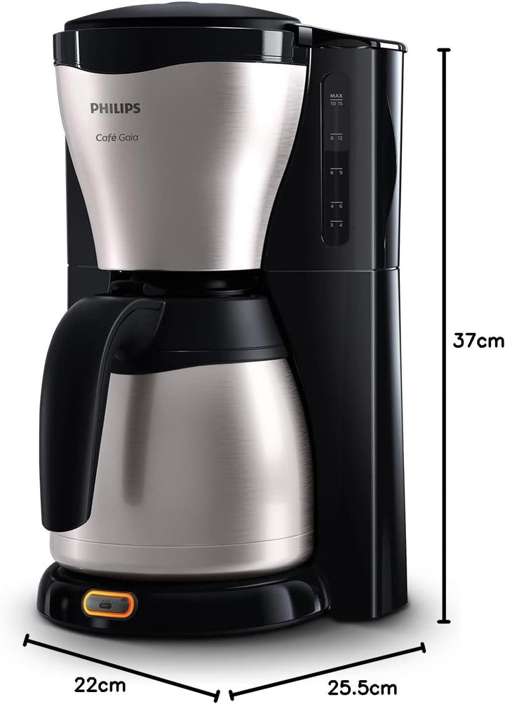 Filtru de cafea Philips - Termos de 1,2 litri, Până la 15 cești, Oțel inoxidabil, (HD7546/20), 1000Watts, 25,5 X 22,1 X 37,01 Cm, Argintiu/Negru