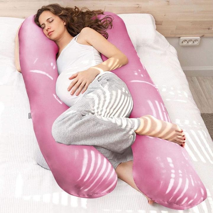 SMOOTHY XXL Schwangerschaftskissen Seitenschläferkissen, Lagerungskissen, Baby-Kissen & Stillkissen in U-Form Mit Abnehmbarem & Waschbarem Bezug Aus 100% Baumwolle (Classic XXL, 150 X 80 Cm, Pink)