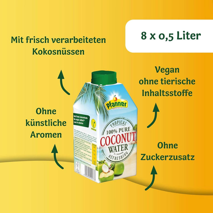 Pfanner Coconut Water Drink (8 X 500 ml)- Apă de nucă de cocos fără zahăr