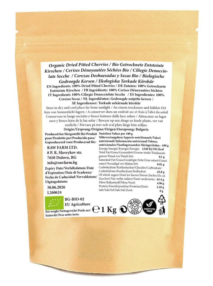 1 kg cireșe organice uscate, fără sâmburi, fără aditivi, îndulcitori și conservanți Produse deshidratate Naty Shop