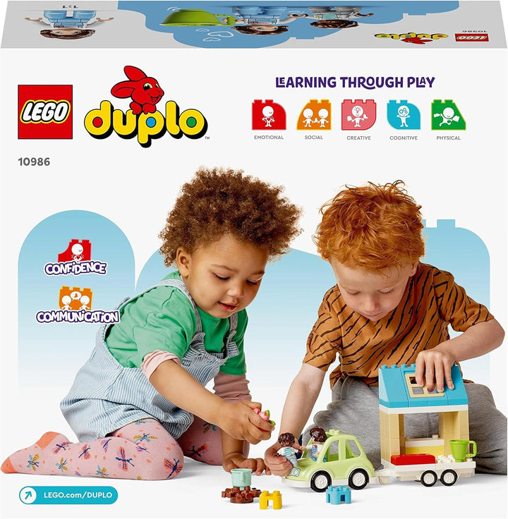 LEGO 10986 DUPLO At Home On Wheels, mașină de jucărie cu cărămizi mari, figurine și mașină de jucărie pentru băieți și fete de la 2 ani, dezvoltă abilitățile motorii fine