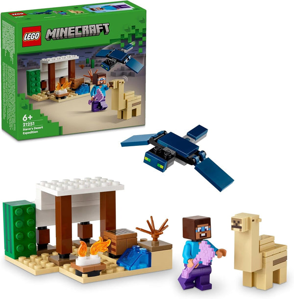 LEGO Minecraft Steve's Desert Expedition, set de joc video pentru băieți și fete, biom cu Steve, casă, figurine și jucărie Camel, cadou de gamer pentru copii de la 6 ani 21251