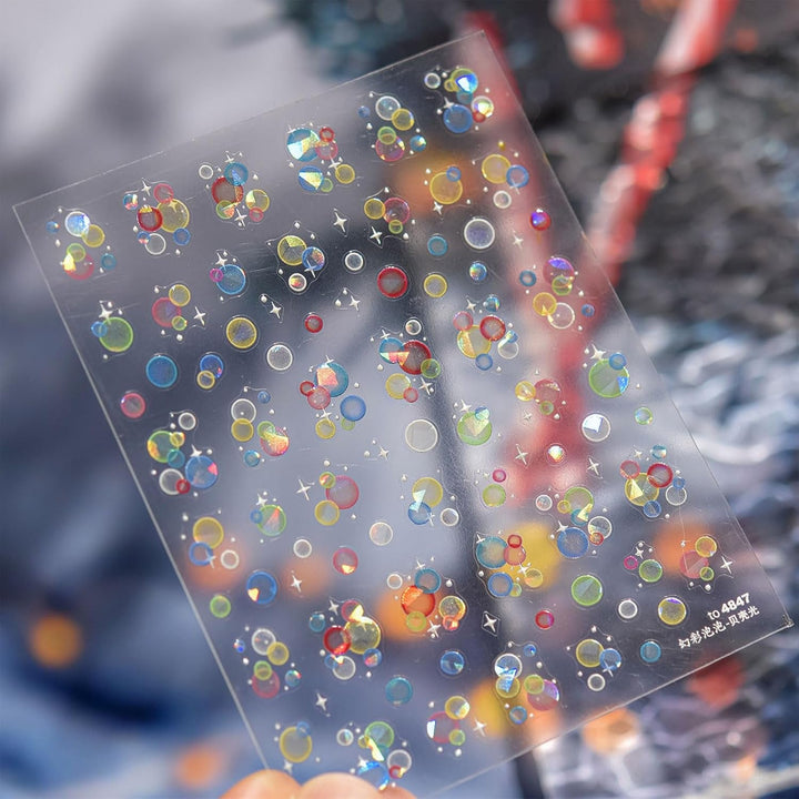 JMEOWIO 3D Nagelsticker Bunte Blasen Nail Art Sticker Selbstklebend Nagelaufkleber 5D Stereoskopisch Dekoration Nageldesign Zubehör 1 Blatt