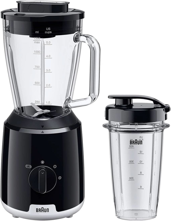 Braun Powerblend 1 JB1050WH - Standmixer Mit 1,5 L Glas-Mixaufsatz, Küchenhelfer Zum Zerkleinern, Pürieren & Mixen, Ice-Crush-Funktion, 2 Geschwindigkeiten, 600 Watt, Weiß