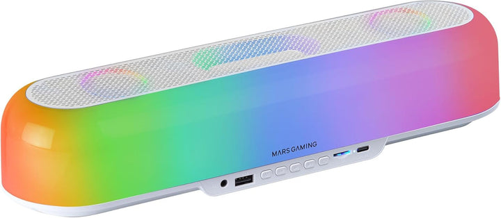 Mars Gaming MSB-ORB, Tragbarer Lautsprecher + Soundbar 20W, Orbilight RGB 360° Beleuchtung, Soundbar Mit Triple-Driver-System, Gaming-Lautsprecher Bluetooth 5.3 / Usb/Microsd/Aux/Fm, Schwarz