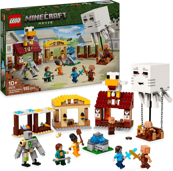 LEGO Minecraft Atacul balonului Ghast - Jucărie gamer pentru copii - Set de construcție pentru jocuri video cu casă, pui și golem - Marfă de film pentru băieți cu vârsta peste 10 ani - 21273