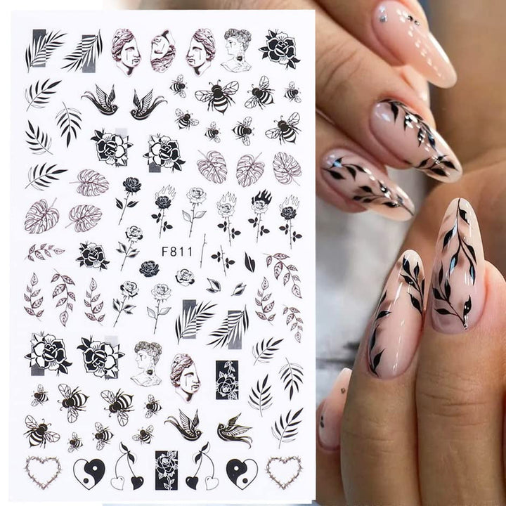JMEOWIO Nagelsticker Frühling Blumen 10 Blätter Nagelaufkleber Selbstklebend Nail Art Dekoration Nageldesign Zubehör Für Frauen Mädchen