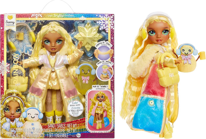 Rainbow High Winter Wonderland - Skyler (albastru) - păpușă de modă de 28 cm, cu zăpadă magică ascunsă care se acumulează cu apă, cu set de om de zăpadă, potrivită pentru copii de la 4-12 ani și colecționari