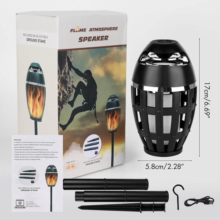 Wowlela Bluetooth Lautsprecher Mit Flammen Effekt, Tragbare Bluetooth-Lautsprecher Outdoor Kabellose Wasserdichter Bluetooth Lautsprecher Mit Licht, Für Terrasse, Garten, Geschenke Für Männer,Frauen