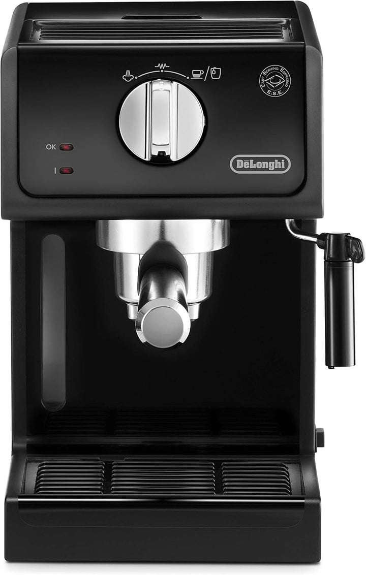 De'Longhi ECP 31.21 - Espresso portafilter machine, Espresso machine with aluminium finish, Incl. manual milk frothing nozzle, With hot water function, Suitable for ESE pods, 1.1 L water tank, Black