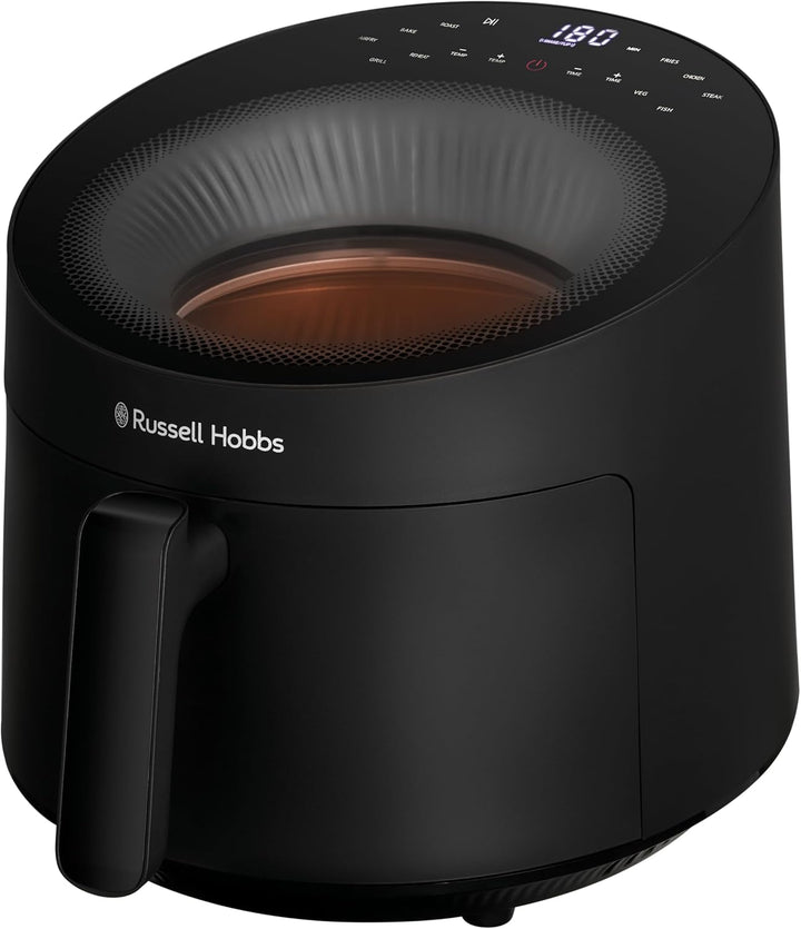 Russell Hobbs Heißluftfritteuse 5L [10 Programme|Mit Sichtfenster] Airfryer (Fritteuse Ohne Öl, Frittieren, Grillen, Braten, Backen, Max 200°C, Spülmaschinenfest, Schwarz) Satisfry Panoramic 27420-56