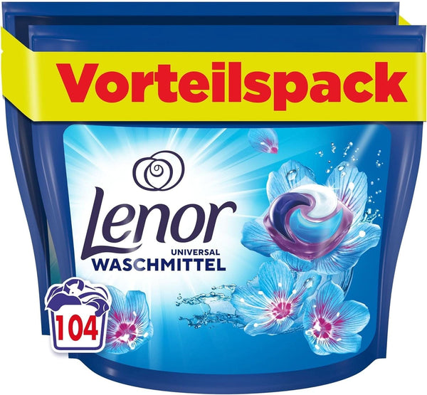 Detergent Lenor PODS All-In-1, 104 capsule, prospețime de 3 ori mai durabilă și curățenie profundă chiar și la spălarea la rece