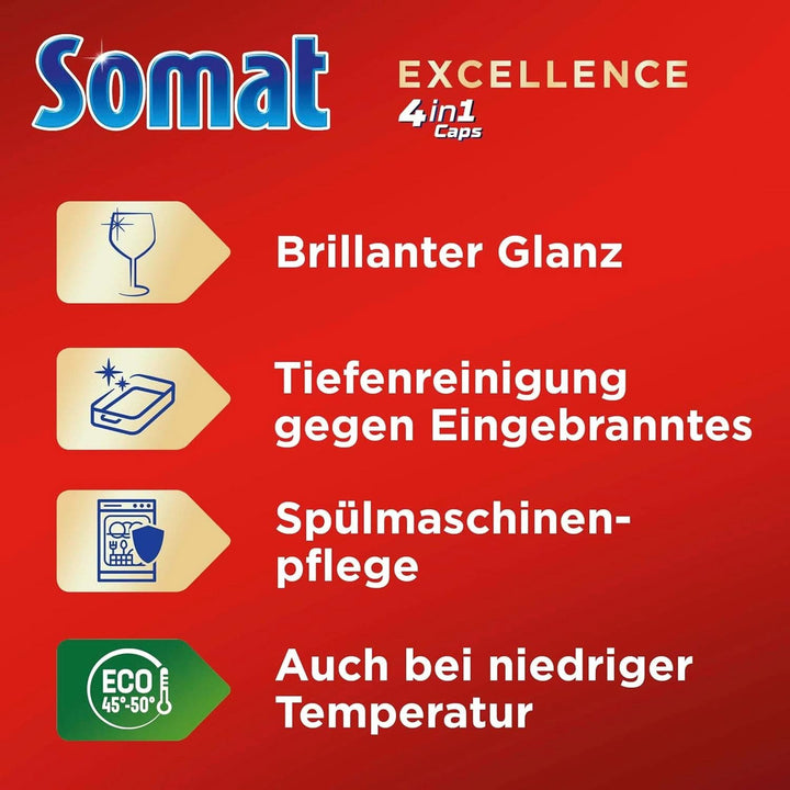 Somat Excellence 4In1 Caps (141 Caps), File pentru mașina de spălat vase cu dizolvare rapidă