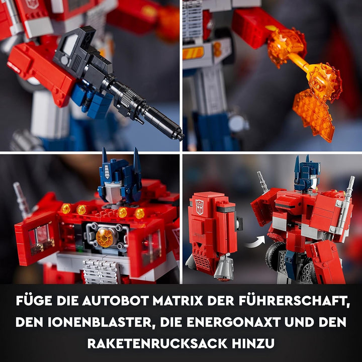LEGO 10302 Icons Optimus Prime Set, 2In1 Robot Figura și camion Model, Transformers Toy Model Kit pentru adulți, Ziua de naștere sau Crăciun cadou pentru bărbați, femei, ea și el