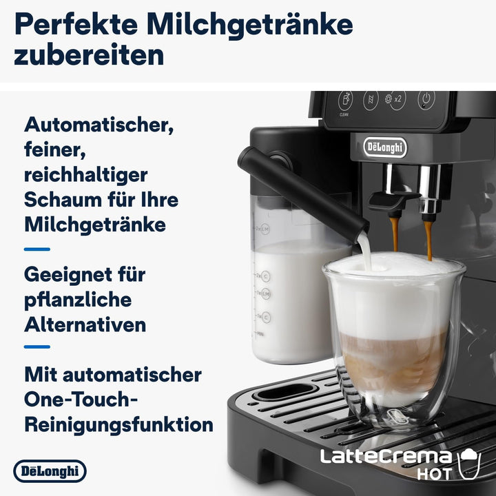 De'Longhi Magnifica Start ECAM222.60.BG, Mașină de cafea complet automată cu sistem de lapte latte crema pentru cappuccino automat, 4 butoane de selecție directă, panou de control soft-touch, funcție "X2", 1450W, negru/gri