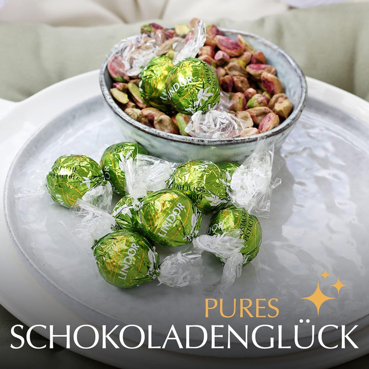 Lindt Schokolade LINDOR Kugeln Pistazie | 500 G | Ca. 40 Kugeln Vollmilchschokolade Mit Zartschmelzender Pistazien Füllung Im Süßen Cornet | Pralinen Geschenk | Schokoladen Geschenk