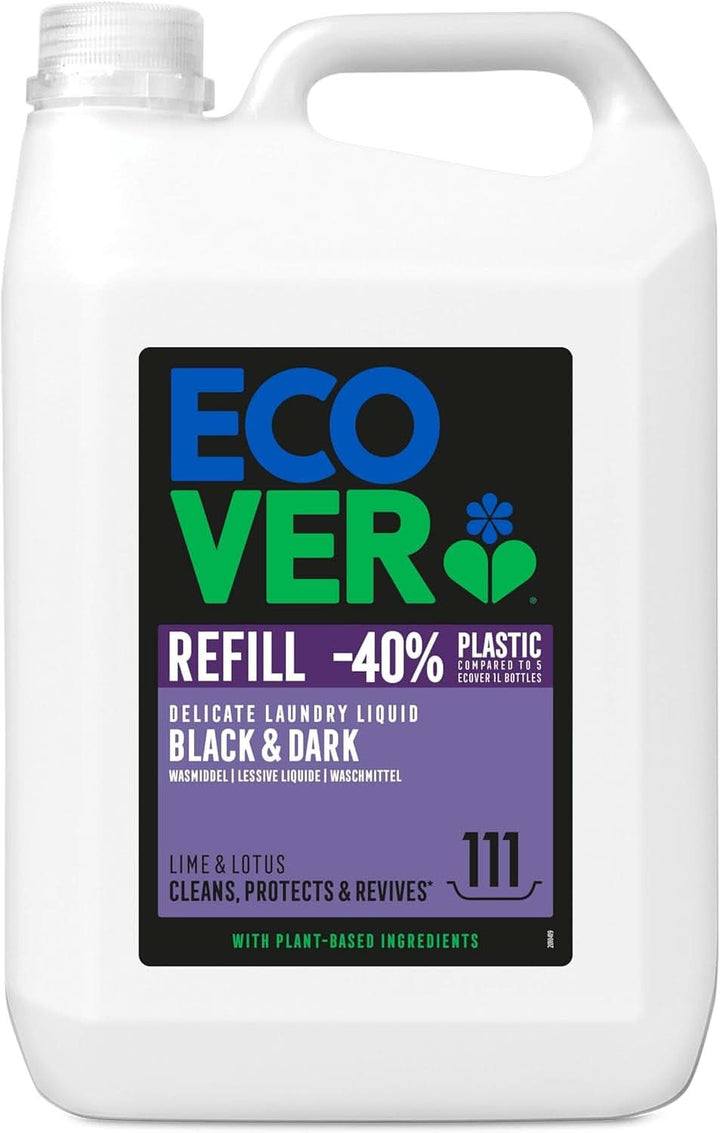 Ecover Delicate Detergent Black & Dark - Lime & Lotus (5 litri, 111 spalari), Detergent lichid cu ingrediente vegetale pentru rufe închise la culoare