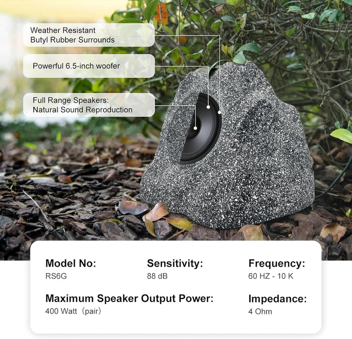 Herdio 6.5" Outdoor Rock Lautsprecher Hardwired 400 Watt, IPX6 Wasserdichtes Design Für Pool, Garten, Deck Und Outdoor Aktivitäten (Paar)
