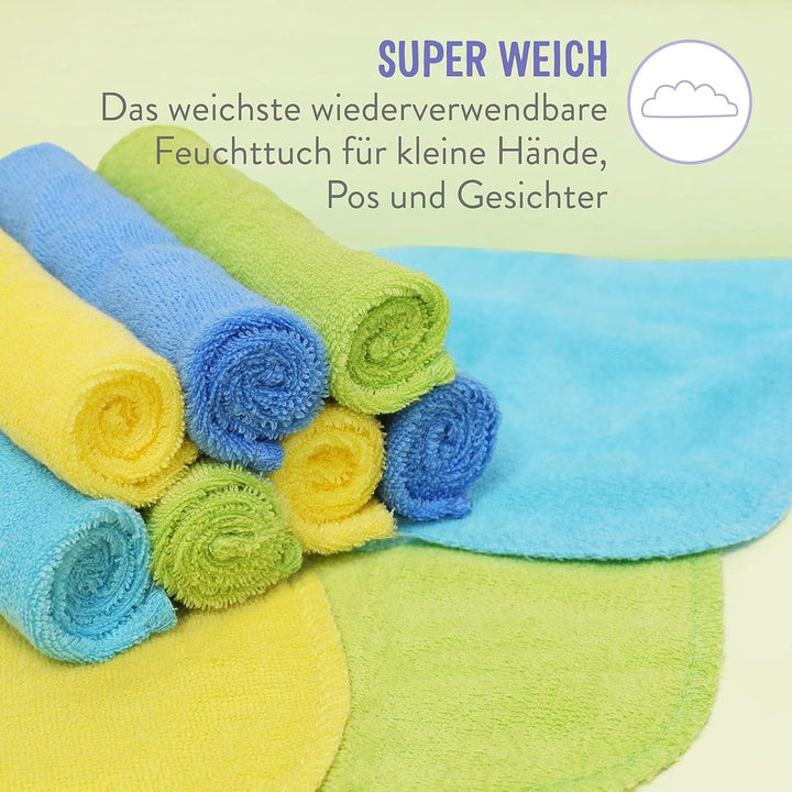 Bambino Mio, Wiederverwendbare Baby-Feuchttücher - Basic - Umweltfreundlich, Frei Von Chemikalien, Doppelseitig, Waschbar, 10Er-Packung, Cloud - Verpackung Kann Variieren