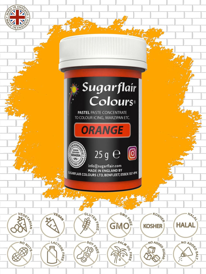 Sugarflair Lebensmittelfarbe Pasta Pastel Orange, Pasta Lebensmittel Farbe Für Fondant Und Marzipan, Spectral Concentrated Paste Colours - 25G