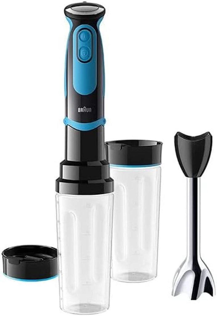 Braun Stabmixer MQ 5252 - Multiquick 5 Vario Fit Pürierstab Mit Edelstahl Mixfuß Und Blend & Go Aufsatz Für Smoothies Für Unterwegs, 750-1000 Watt, Schwarz/Blau