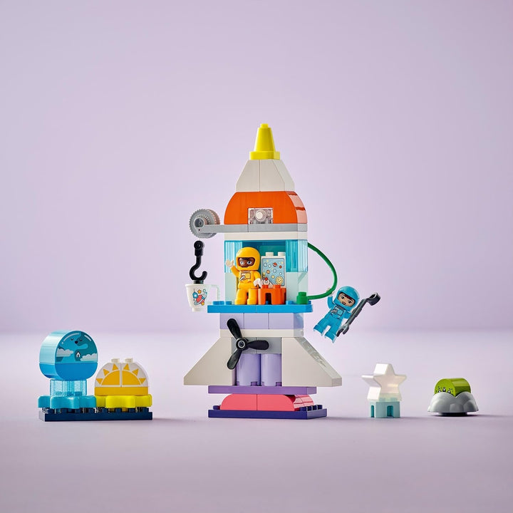 Naveta spațială LEGO DUPLO 3 în 1 pentru o mulțime de aventuri, set spațial cu jucărie rachetă pentru copii de construit, jucărie pentru știință și abilități motorii pentru dezvoltare timpurie, cadou pentru copiii de 3 ani 10422
