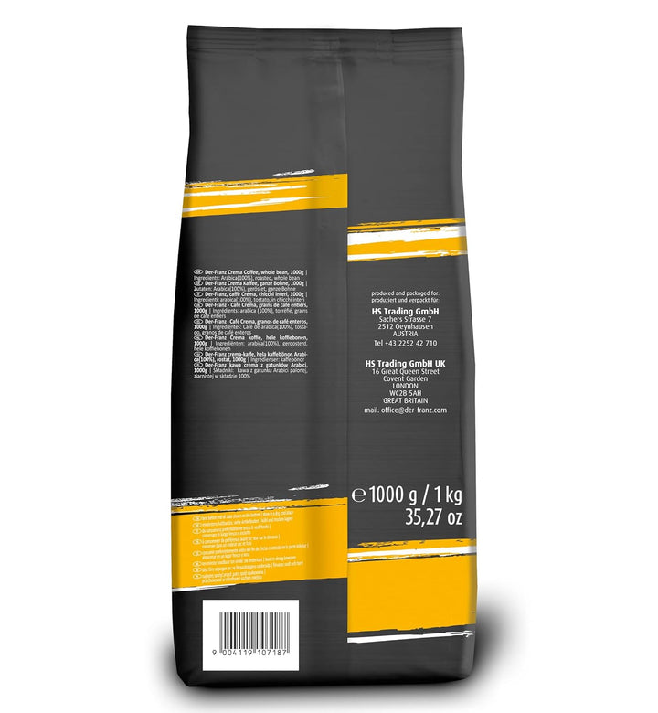 DER-FRANZ Kaffee Crema, Intensität 4/5, 100% Arabica, Ganze Kaffeebohnen, 4 X 1000 G